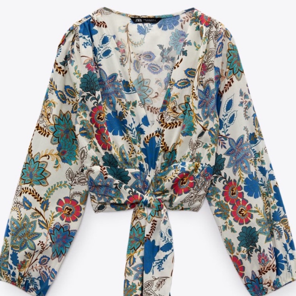 Zara Floral long sleeve tie back (size: XS)